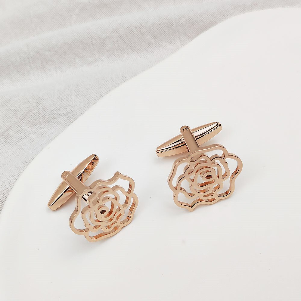 1 Paar Goud Kleur Rose Bloem Manchetknopen Voor Vrouwen Personaliseren Hollow Franse Overhemd Manchetten Mens Pak Accessoires