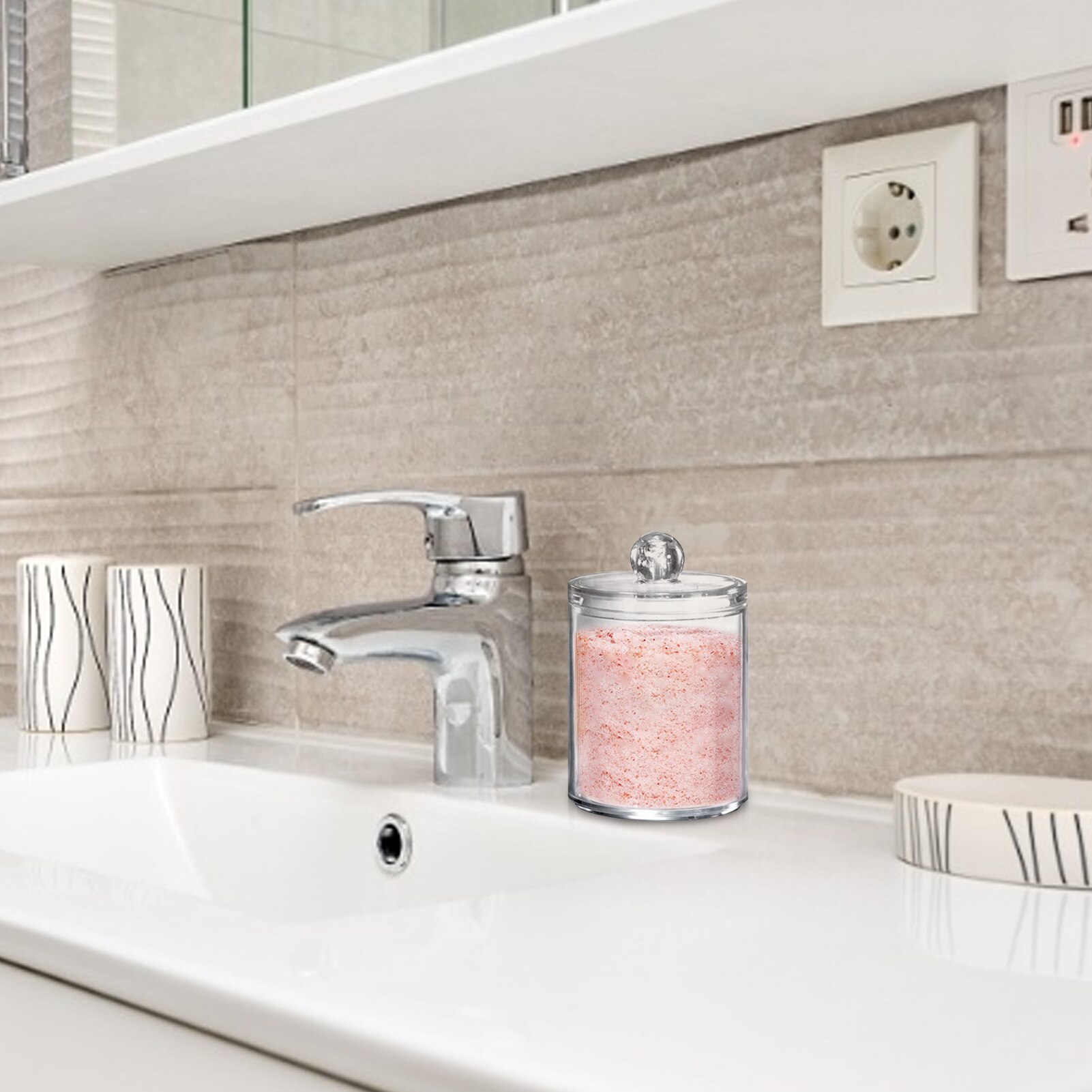 10oz Transparent Storage Jar Cotton Swab Cotton Ball Plastic Medicine Jar 2PC Acrylic Storage Box Bathroom Dispenser Accessories