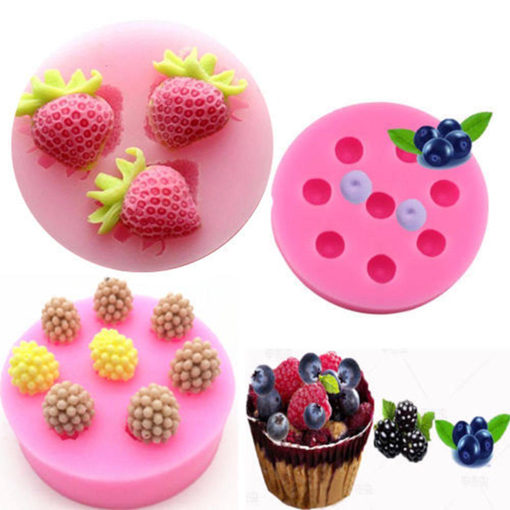 3d frukt jordbær bringebær blåbær silikon fondant form godteri kake dekor sjokolade sugarcraft form kjøkken bakeverktøy