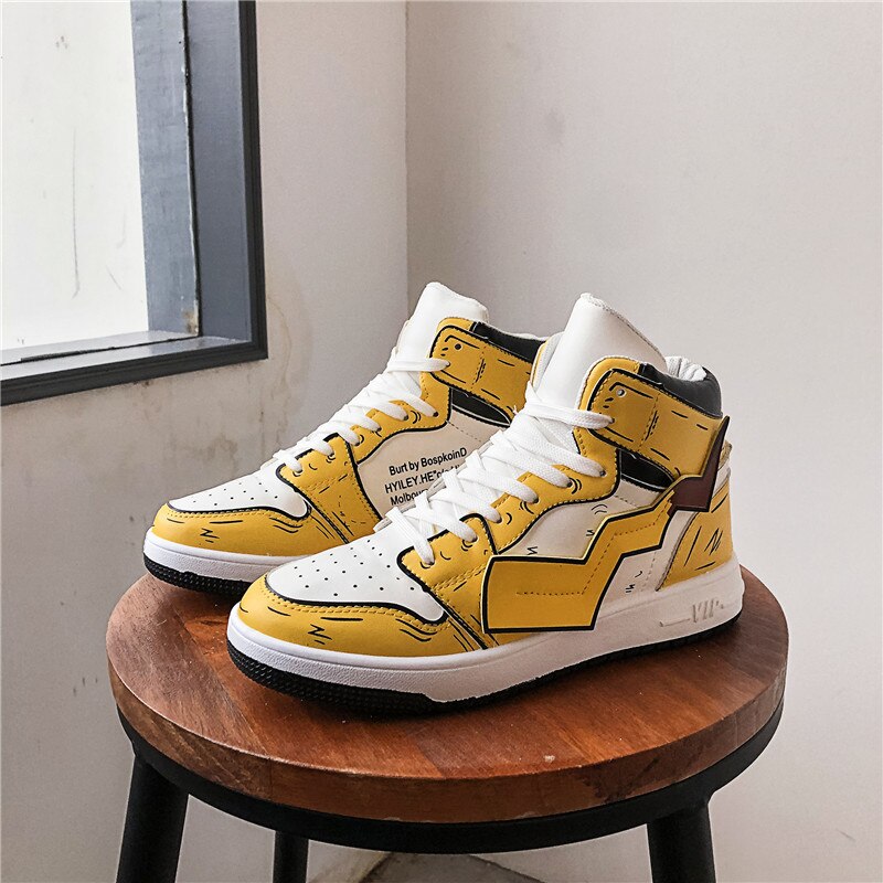 Damesko åndbare flade sko dame high-top sneakers vilde casual lac-up kvinders vulkaniserede sko zapatos de mujer: Gul / 37