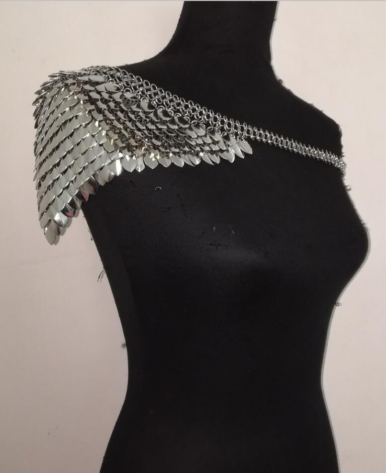 Mode Scalemail Mermaid Gold Schubben Schouder Kettingen Lagen Schaal Chainmail Goud Enkele Vis Schaal Schouder Sieraden: Silver Single