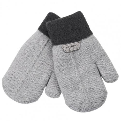 Kids Winter Double Layer Dikke Warm Volledige Vinger Stiksels Gebreide Handschoenen Wanten: Grey