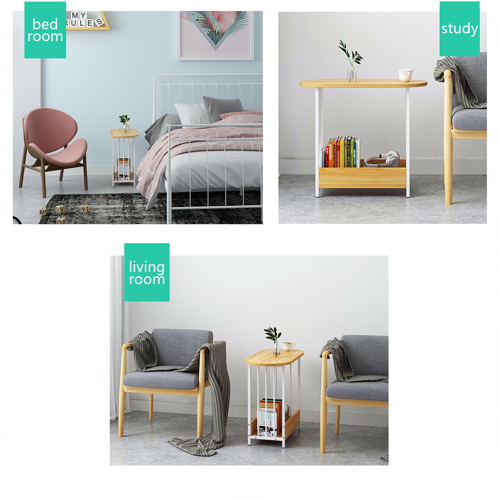 Golden Iron coffee table Living room Sofa Side Table Movable Small end Table with book magazine rack Home Furniture