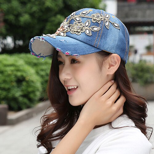 Gorro vaquero con incrustaciones de diamantes de imitación de verano para mujer