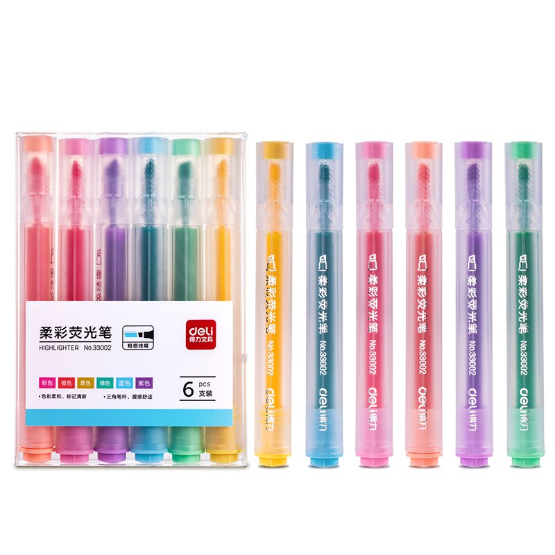 Markeerstift fluorescerende stift dubbelzijdige kleurstift snoepkleurige notities zaklamp penselen 6- pack: Maaltijd 3 instellen