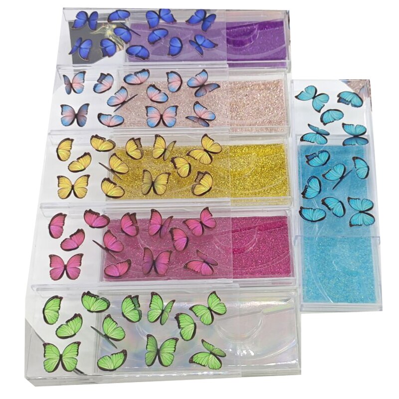 10 stk butterfly print øyenvippe emballasje boks tomme bokser øyenvippe pakke boks 8-20mm vipper rektangel boks: Blande