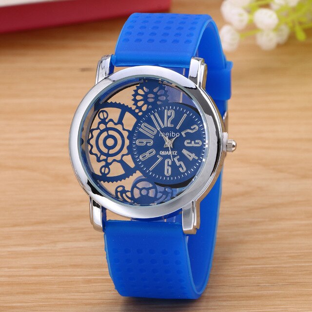 Silicone Rubber Watch Casual women's slim watches Quartz Watch Relogio Feminino Clock: dark blue