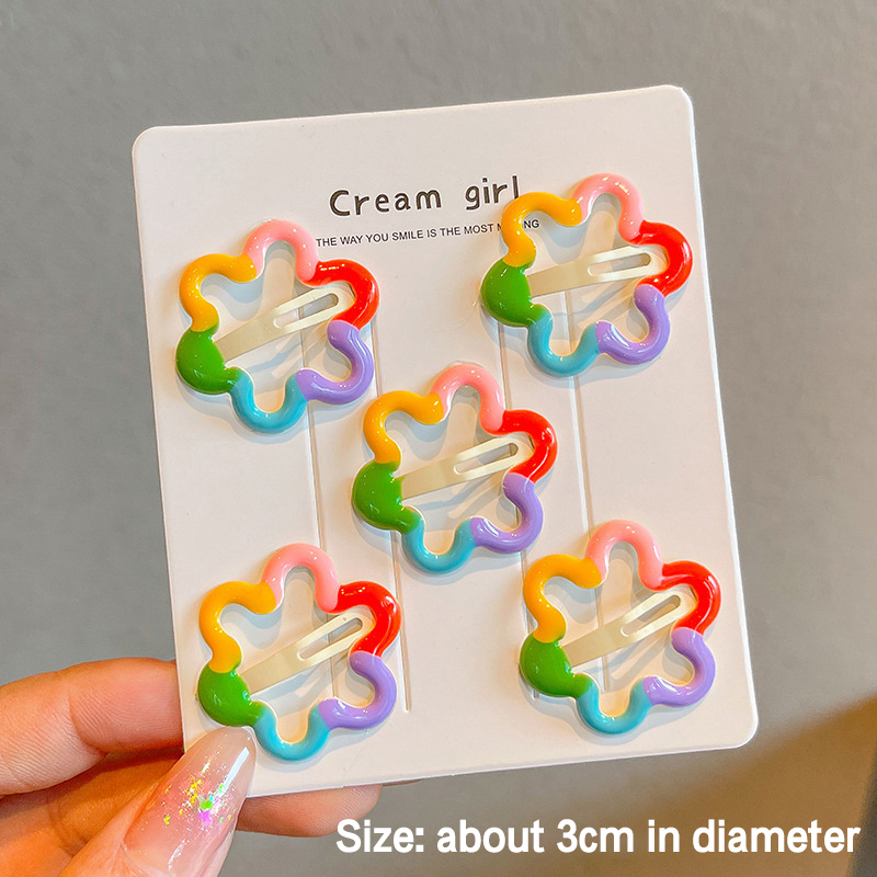 Pinces à cheveux arc-en-ciel mignonnes pour filles, fleur de dessin animé, épingle à cheveux étoile, pince à frange latérale, beaux accessoires pour cheveux, , 5 pièces: Lavande