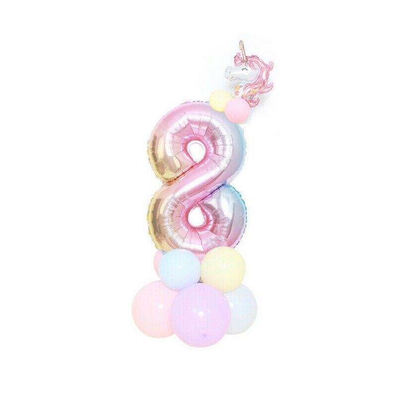 32'' Giant Number Foil Latex Balloon Rainbow Happy Birthday Kids Favor Unicorn Party Decor Gender Reveal Baby Shower Girl: 8