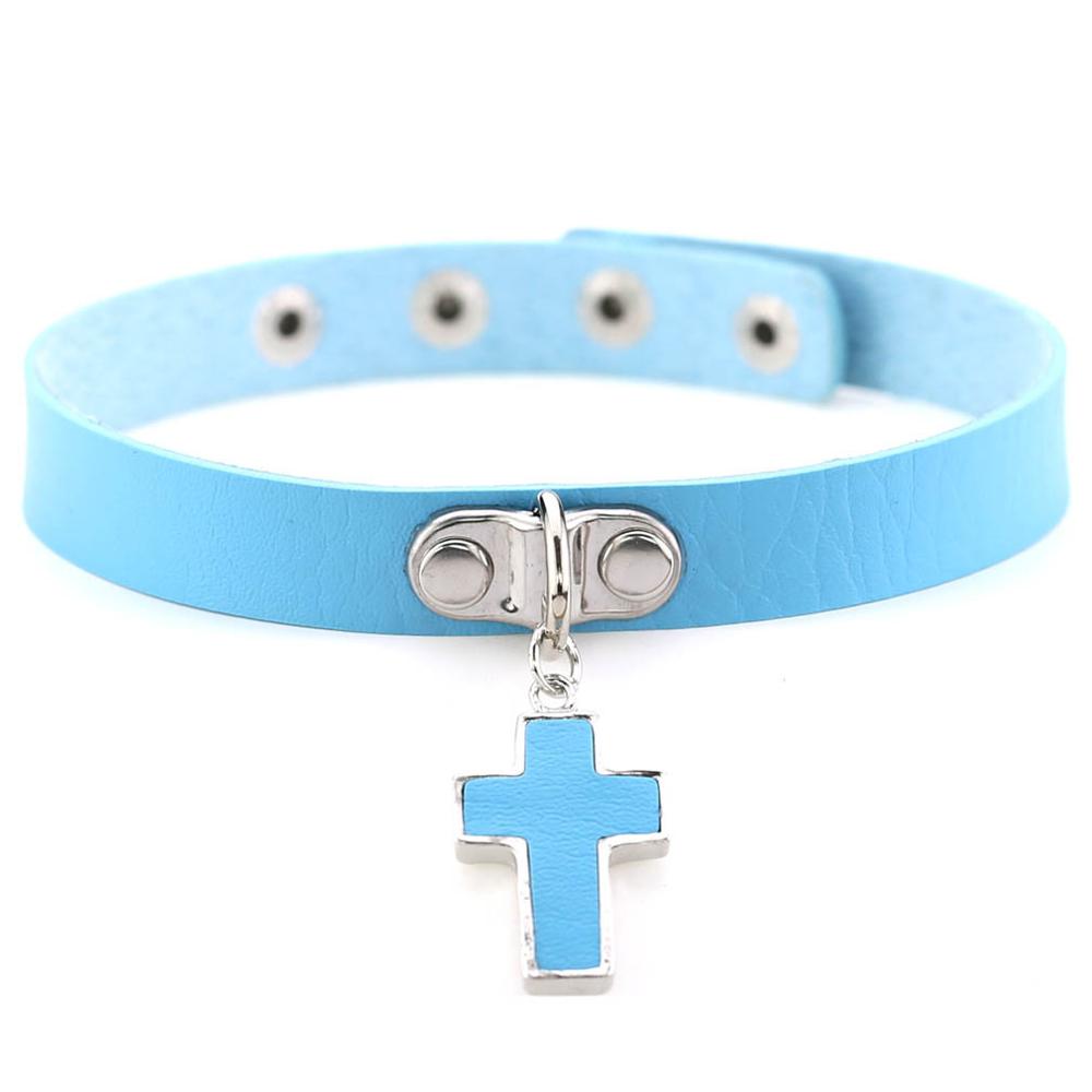 Gargantilla gótica de Cruz Negra para mujer, collar Punk rock, Gargantilla gótica, collar gargantilla de para mujer, joyería al por mayor: sky blue