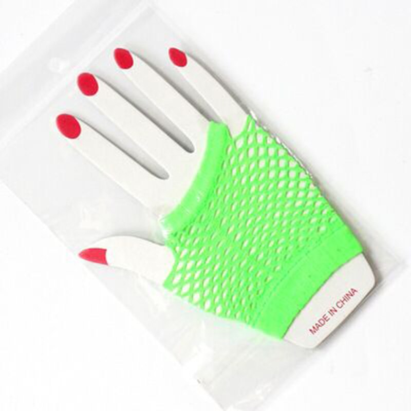 Stijl 1 paar uitgeholde vingerloze handschoenen raster veelkleurige visnet punk persoonlijkheid slanke trendy dameshandschoenen: Fluorescerende kleur