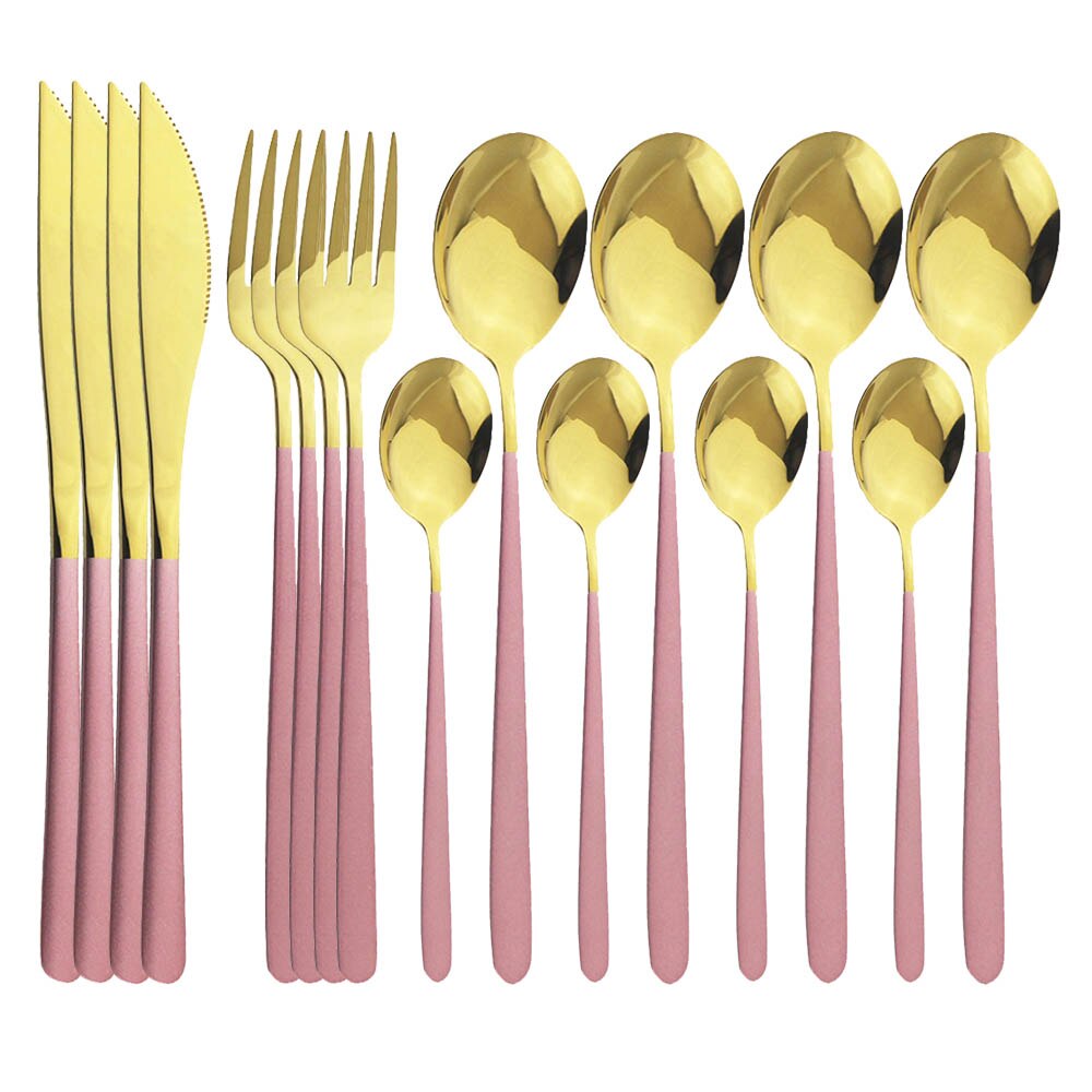 Couverts en acier inoxydable pièces/ensemble, 16 pièces, or rose 18/10, service de table, couteaux, fourchettes, cuillères, vaisselle de cuisine, argenterie: Pink Gold