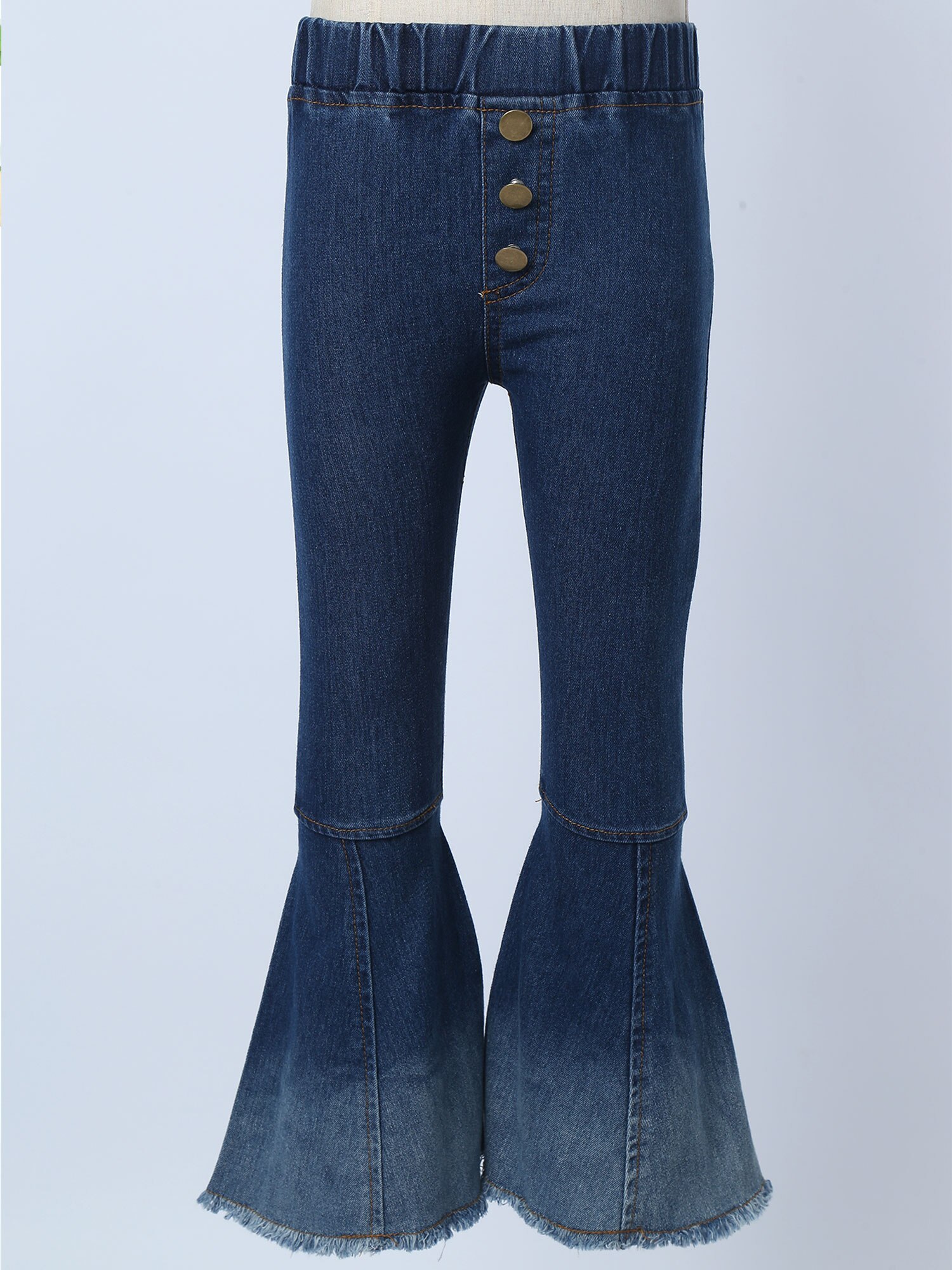 Girls Flared Jeans Spring And Autumn Children Gradient Colour Soft Denim Pants Girl Raw Hem Trousers Chubby Kid High Waist Jeans