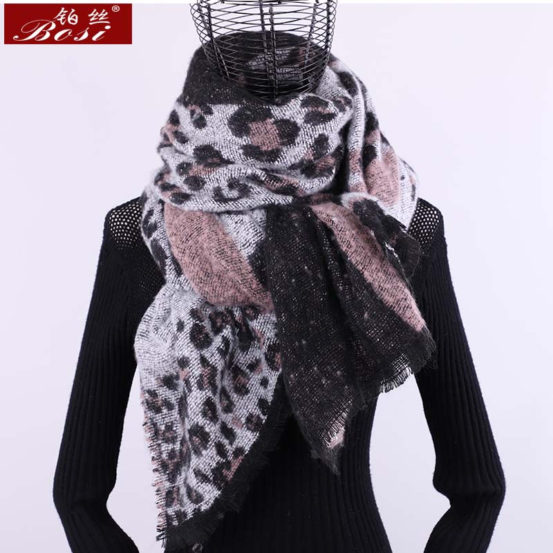 Kashmir tørklæde leopard plaid print vinter til kvinder kvast sjal plaid lange tørklæder mærke oversize uld wraps pashmina: Lyserød