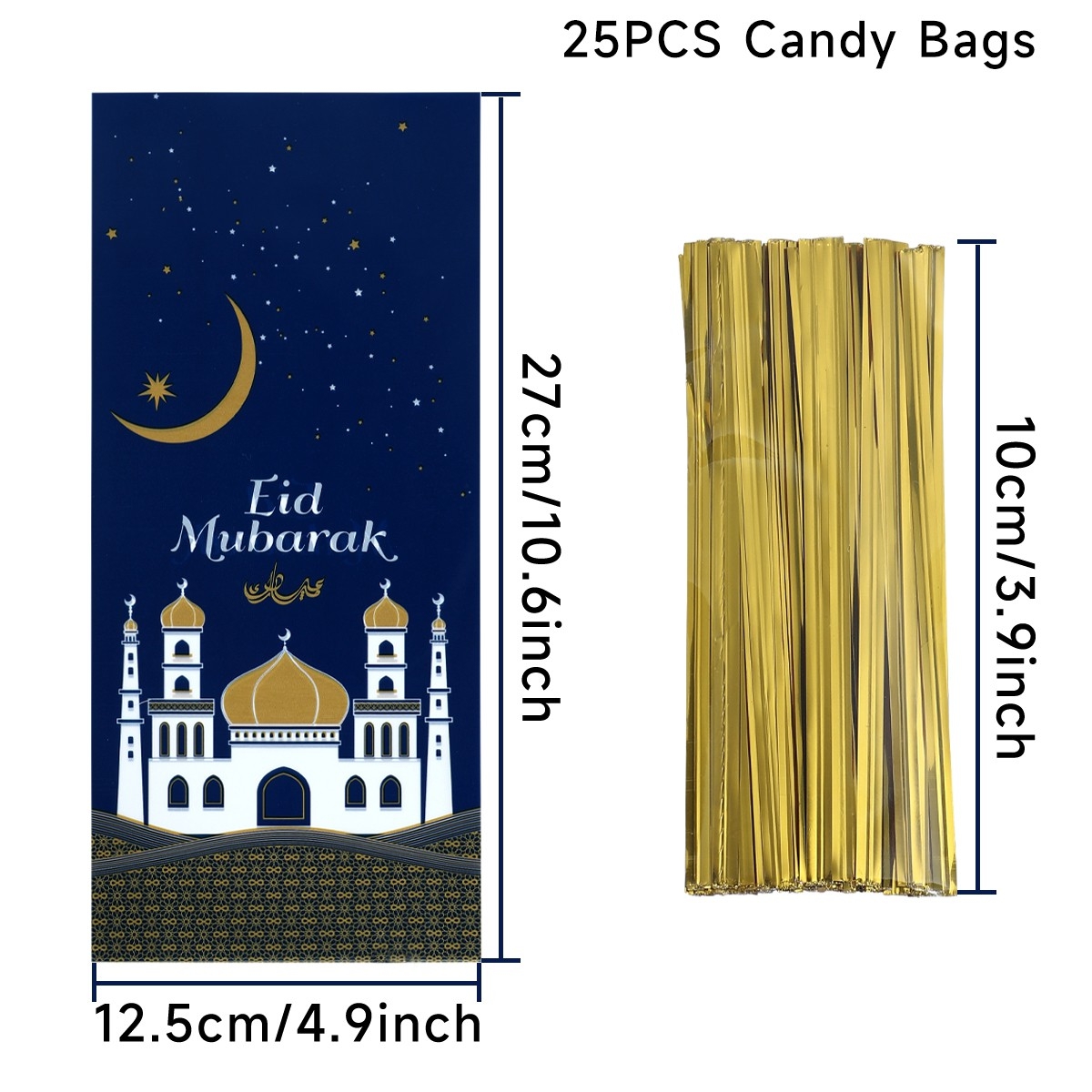 Eid Mubarak Geschenkzakken Plastic Zak Koekje Snoep Ramadan Kareem Decoratie 2025, Islamitische Moslim Feestverpakking Zakje: violet