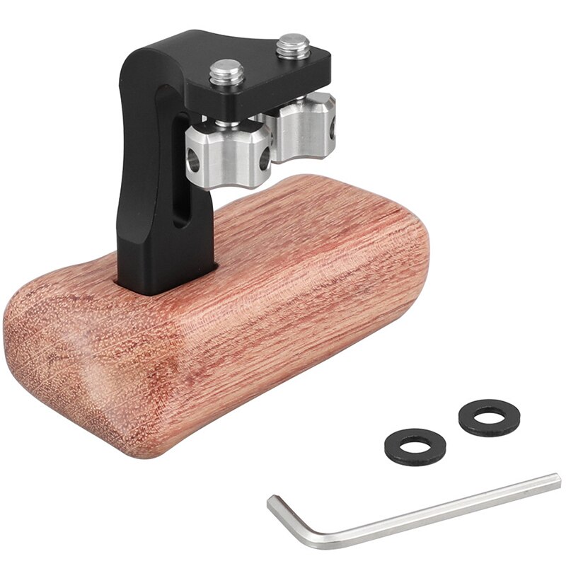 Reversible Wooden Hand Grip Medium Size with 1/4 inch -20 Thumbscrew Knob Right Side for DSLR Camera Cage Rig