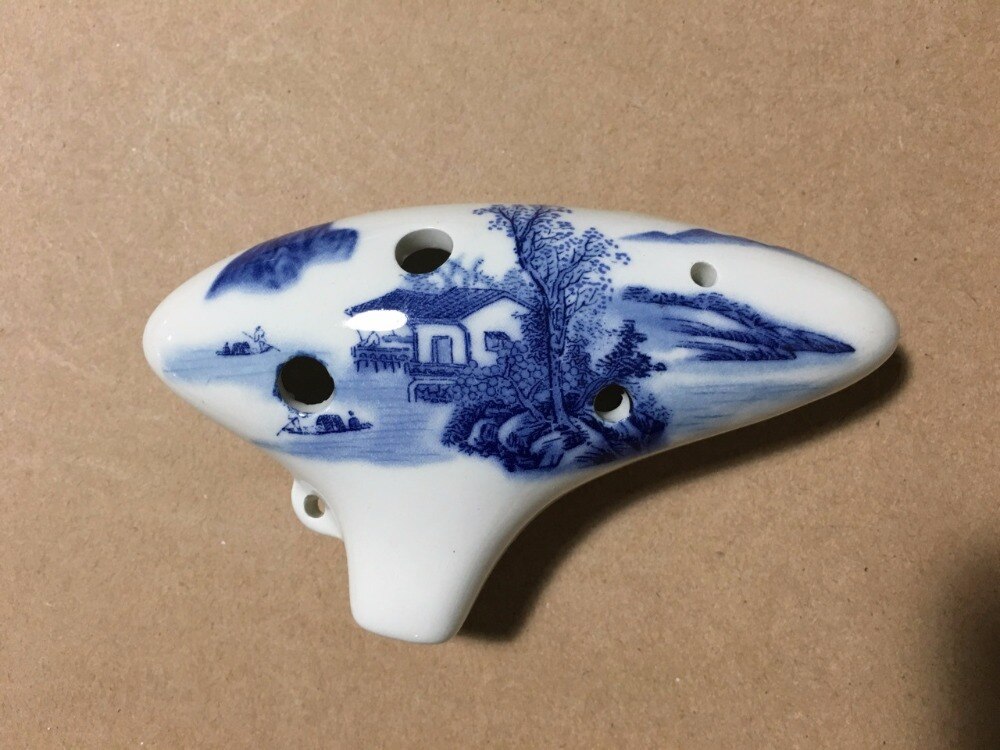 6 Hole Ocarina Ceramic Alto AC Key Flute Musical Instrument Blue and White Porcelain Ocarina