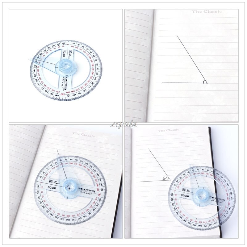 Plastic 360 Degree Protractor Ruler Angle Finder Swing Arm School Office