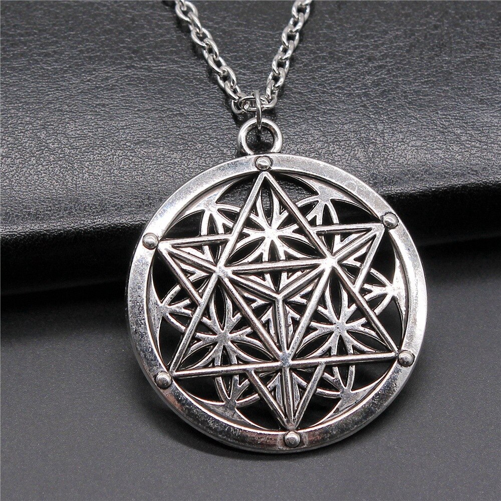 Creatieve Party Sieraden Accessoires Antiek Zilver Kleur Sri Yantra Patroon Hanger Ketting Voor Vrouwen Trendy Sieraden: Silver-45x40mm / 70cm