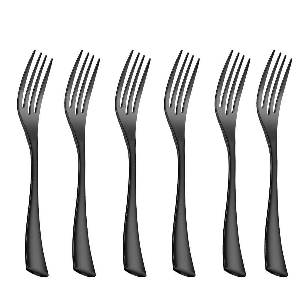Juego de tenedor de cena de acero inoxidable, 4 colores, negro, oro rosa, tenedor para postre, vajilla, pulido con espejo, apto para lavavajillas, 6 uds.: Black 6 Pieces
