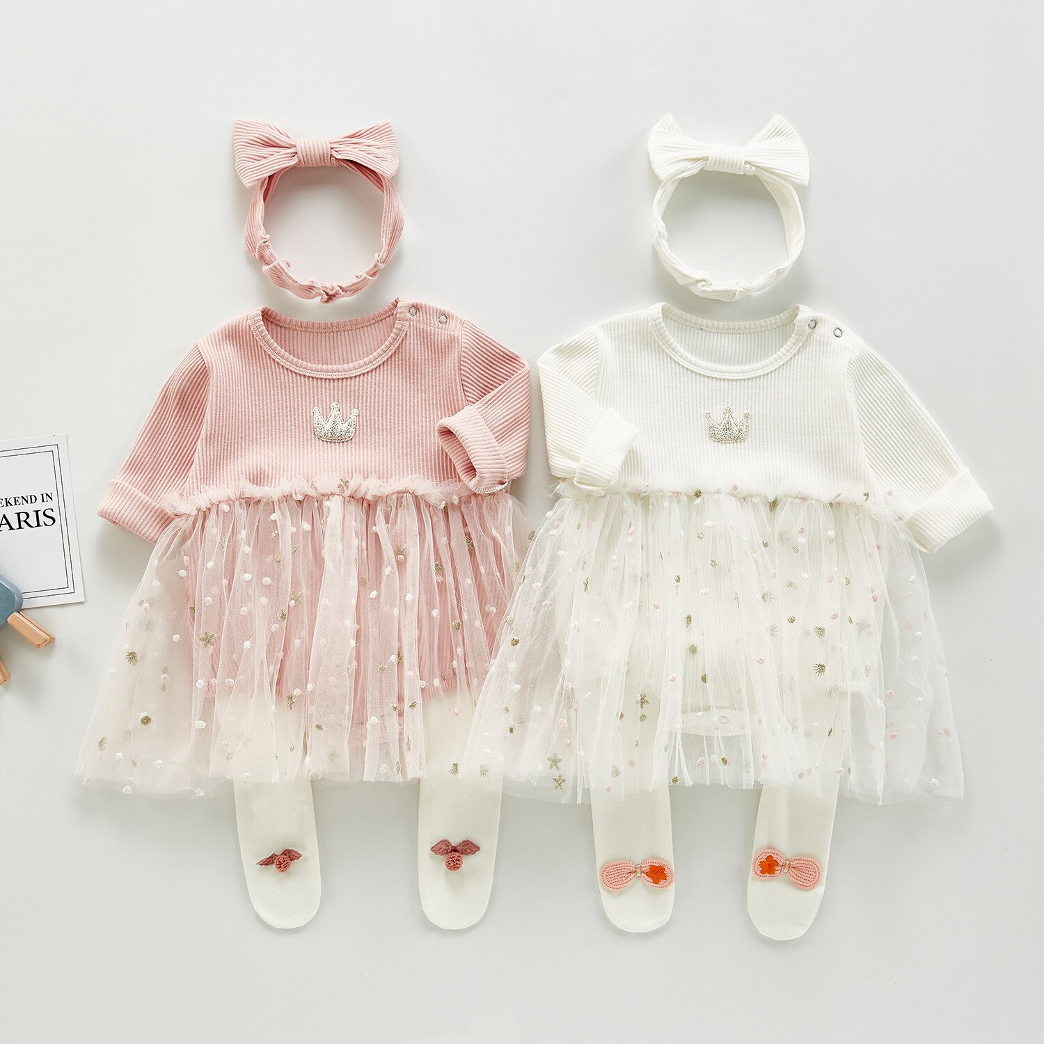 Baby flickor söta bowknot vita leggings 0-3 år baby all-match strumpbyxor