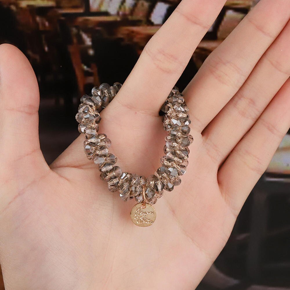 Anneaux de cheveux en perles de cristal pour femmes, attaches de perles, supports de queue de cheval, accessoires pour cheveux, bande élastique pour cheveux, chouchous pour filles, bracelet: Gris