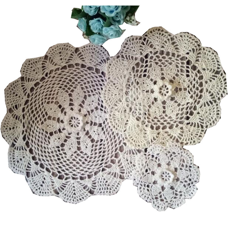 Ronde Handgemaakte Katoenen Placemat Cup Coaster Mok Keuken Kerst Bruiloft Tafel Plaats Mat Doek Kant Gehaakte Thee Kleedje Schotel Pad