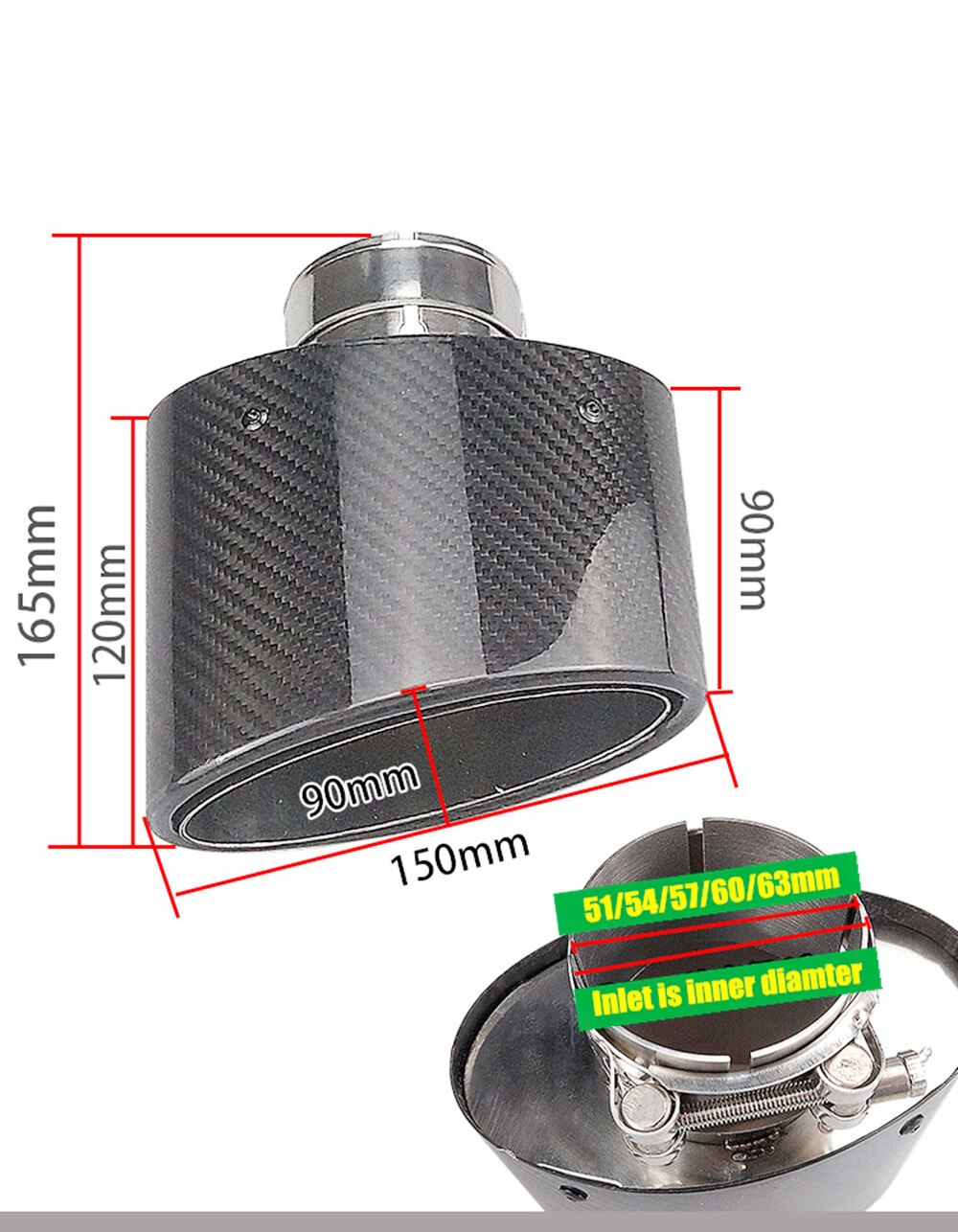 Embout de silencieux d'échappement en Fiber de carbone, 1 pièce, brillant, ovale, incliné, chromé, 150mm x 90mm, inoxydable, style de voiture