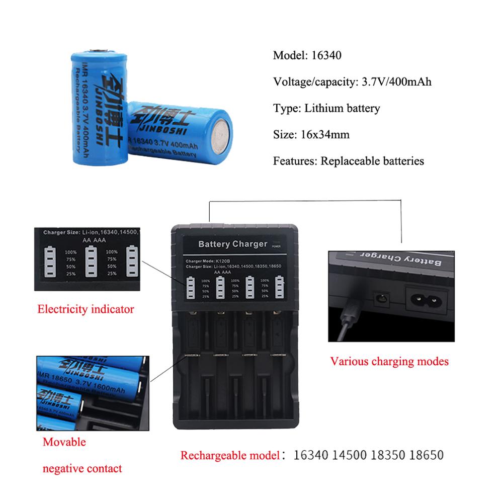 16pcs Rechargeable 3.7V Li-ion 16340 Batteries CR123A Battery For LED Flashlight + Charger For 16340 CR123A 14500 18650 Battery