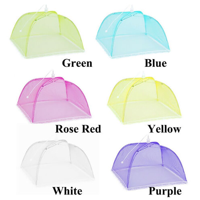 Comida cubre de malla plegable cocina antimoscas Mosquito cúpula carpa red para paraguas Picnic proteger cubierta para platos accesorios de cocina: 1pc random color