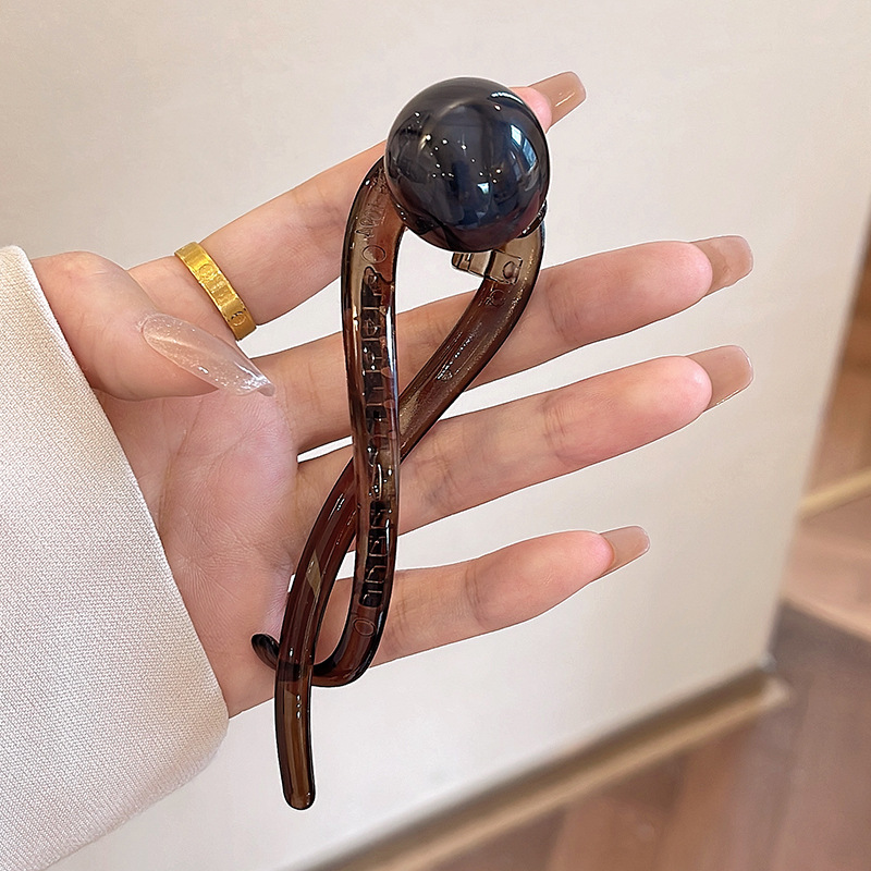 Clip de pelo trenzado, cuentas acrílicas de plástico, horquilla de perla de imitación, retorcido, accesorios para el cabello para mujer: Gris