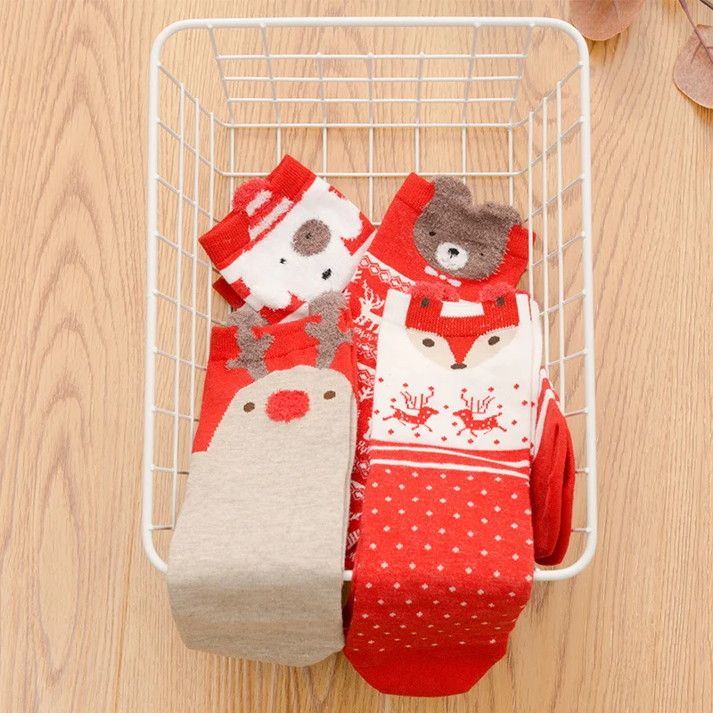 Julesokker dame tegneserie rød elg bjørn rev bomull søte sokker til høst vinter juleår størrelse 34-42