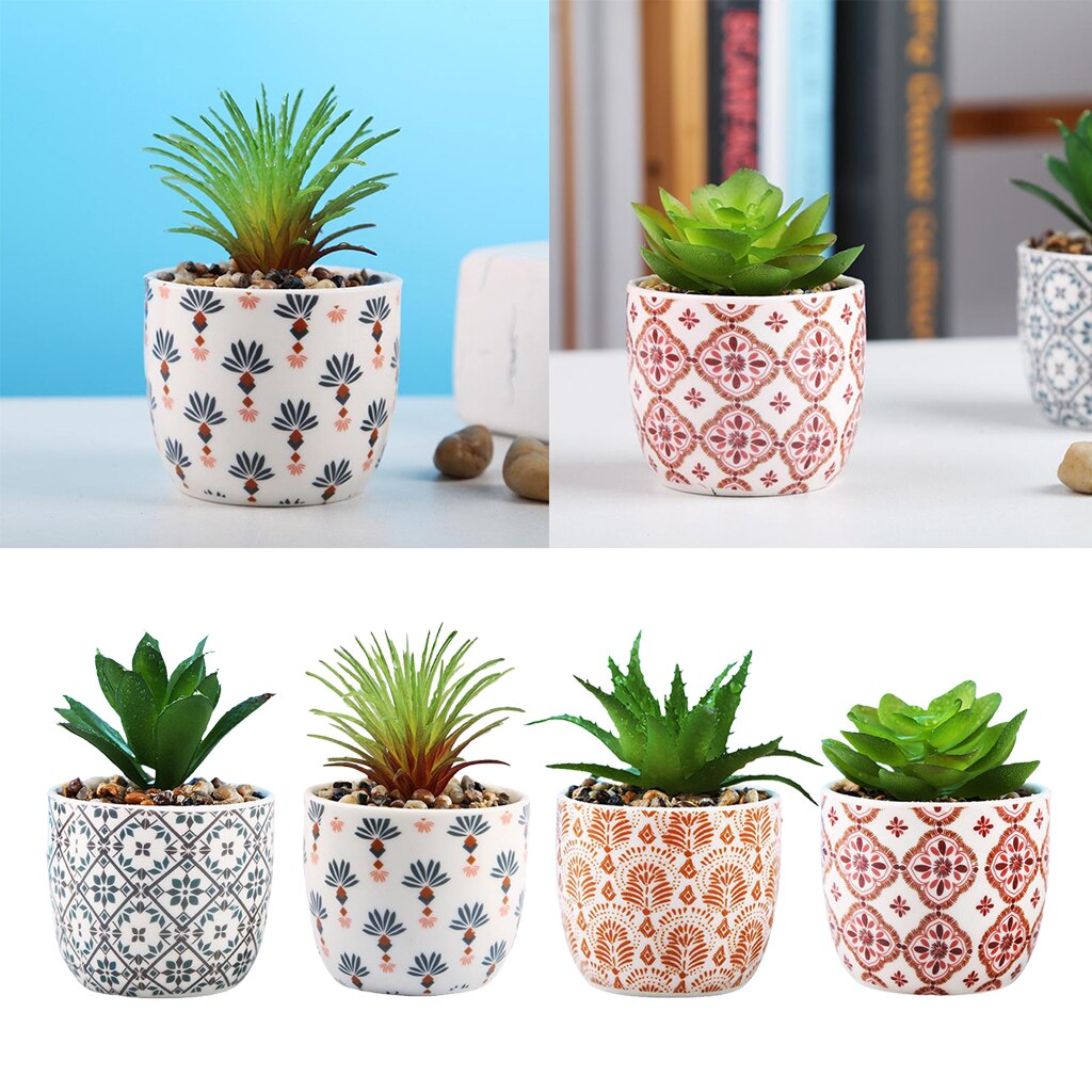 Petite plante succulente artificielle en Pots de plantes géométriques, faux Cactus en plastique