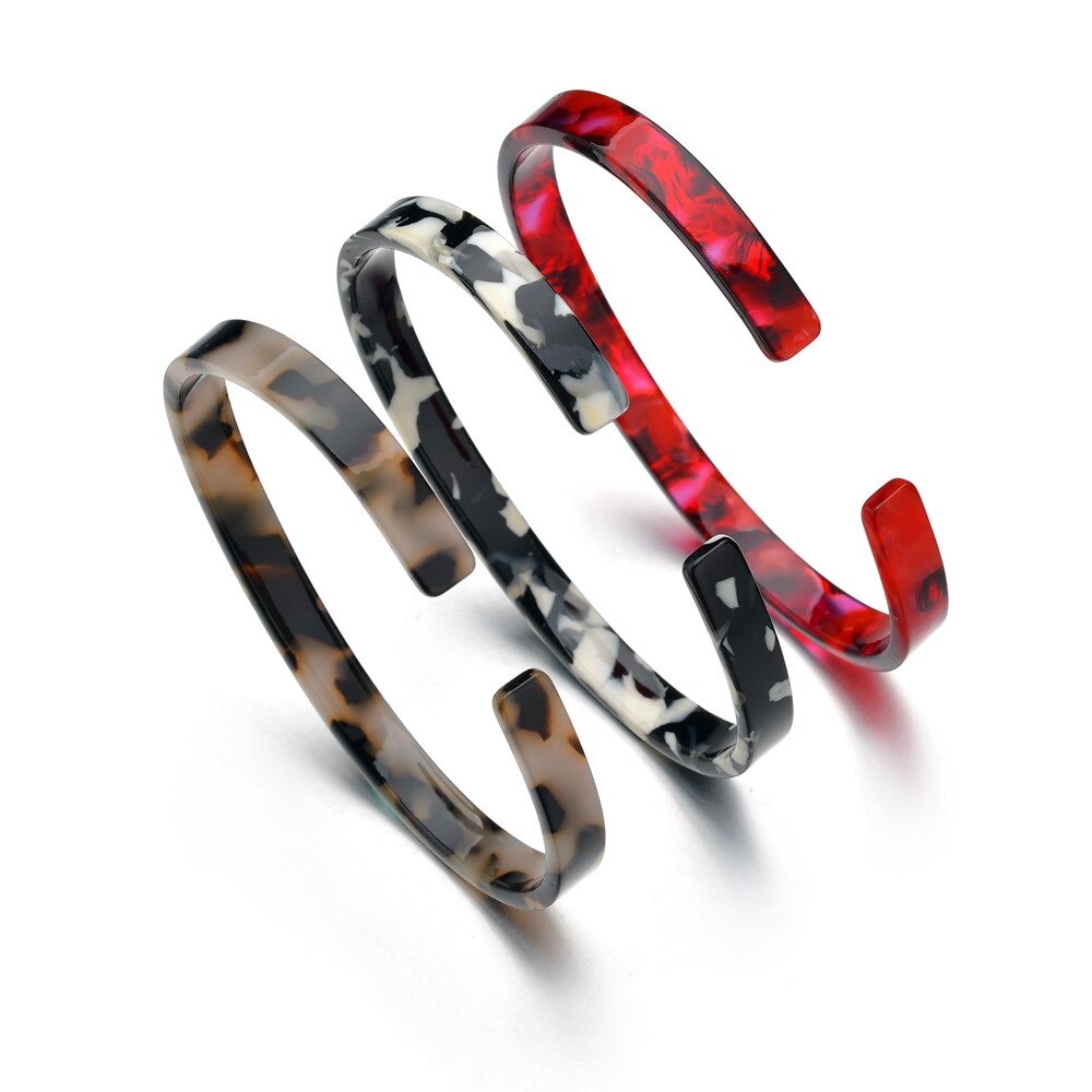 Acrylic Leopard Resin Bangles Bracelets for Women Girls Colorful Cuff Open Bangles 6mm Width Jewelry Party