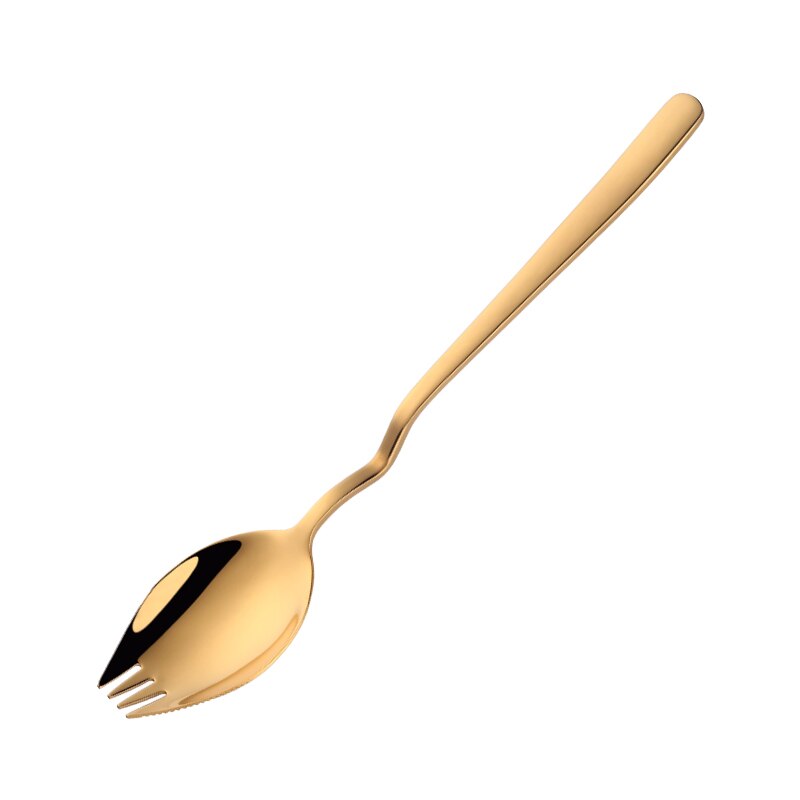 1/4 st sallad sporks 3 in 1 blandningssked gaffel kniv nudel frukt redskap hängande kopp skål spork dessert servis kit: Guld -1pc
