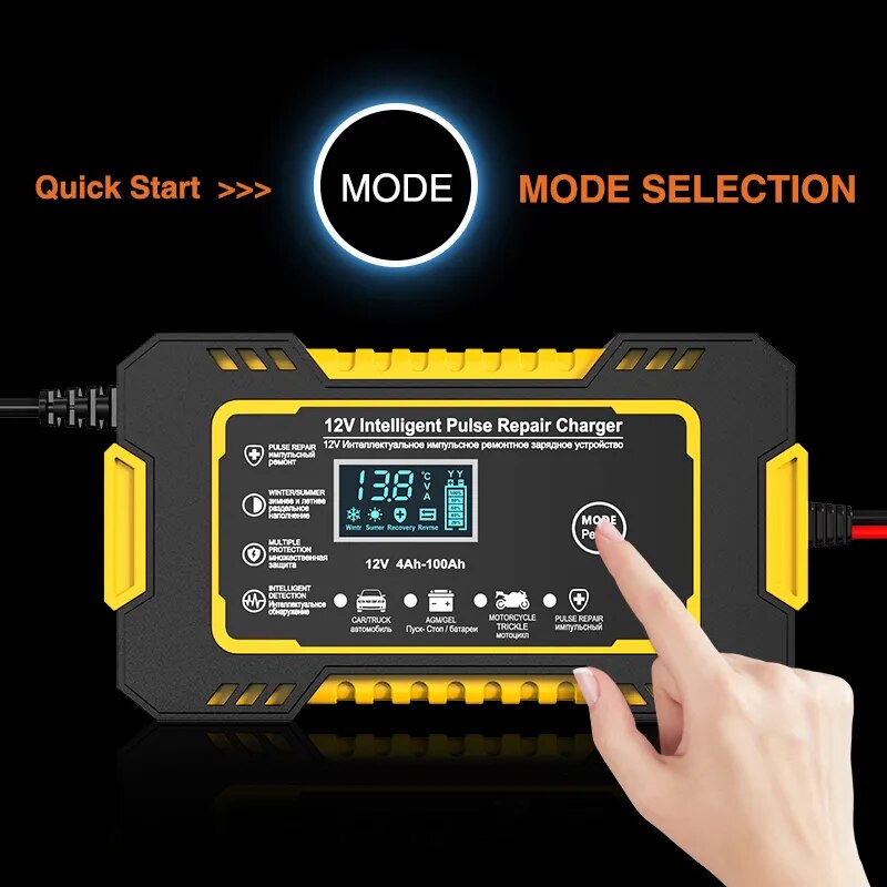 12V 6A Volautomatische auto-acculader Power Pulse Repair-laders Nat Droog Loodzuuracculaders Digitaal LCD-scherm