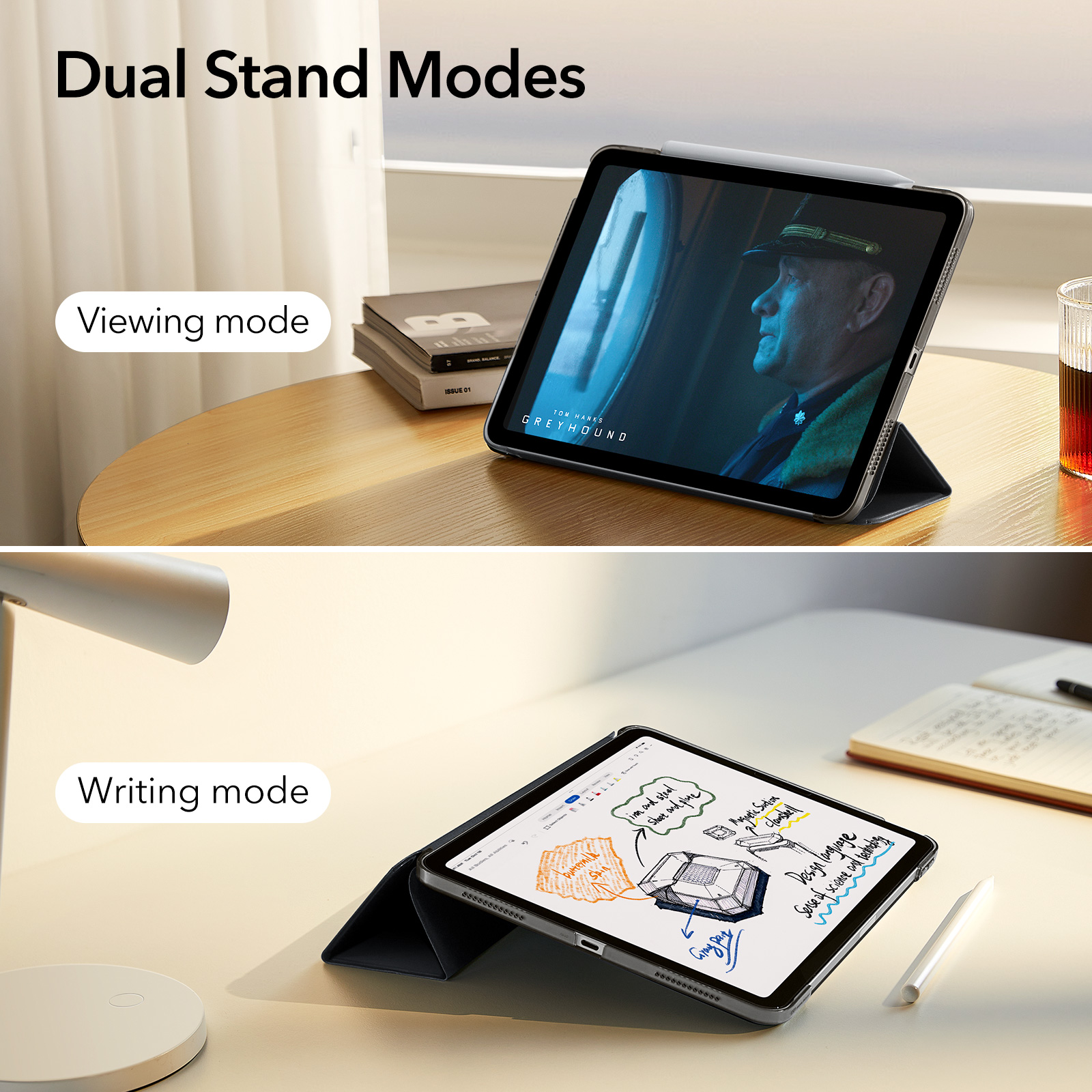 ESR for iPad Air 11/13 M2 Case Ascend Trifold Case Built-in Pencil Holder for iPad Pro 11/13 inch Back Cover 360 Protection