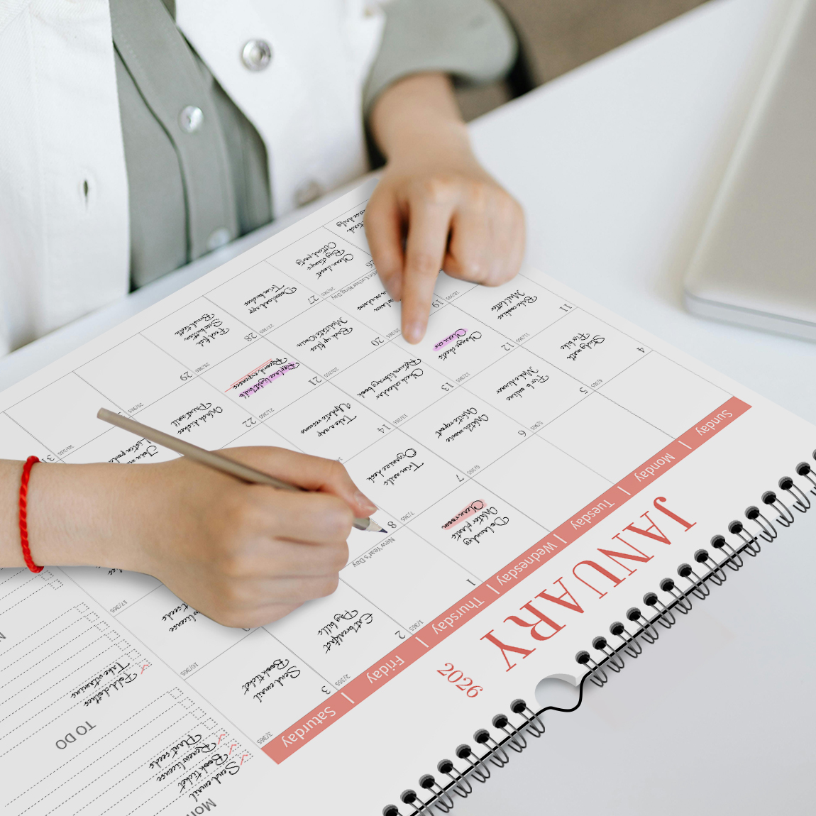 Kalendarz minimalistyczny na lata 2026-2027, kalendarz ścienny poziomy, 18 miesięcy z aktualnymi datami, robić powieszenia, planowanie miesięczne.