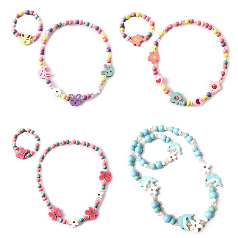 1 sæt børn børn mix farve træperler halskæde armbånd piger prinsesse smykker