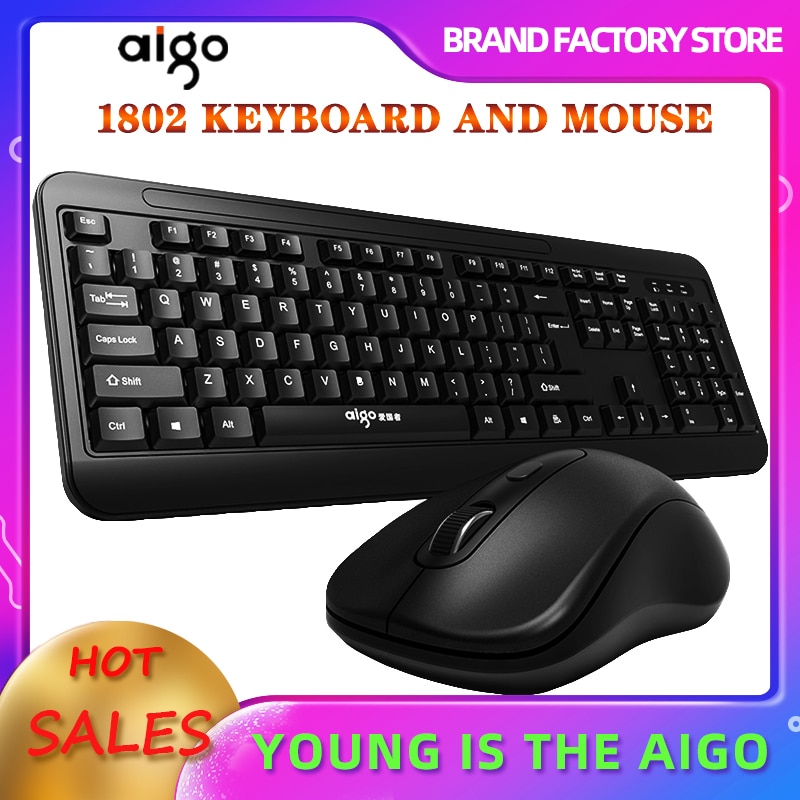 Aigo 2.4g trådløst lydløst tastatur og mus 104 taster gaming pc gamer tastatur mus combo sæt til notebook bærbar stationær pc