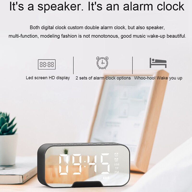Draagbare led-spiegel digitale bluetooth-luidsprekers wekker  mp3 fm radio