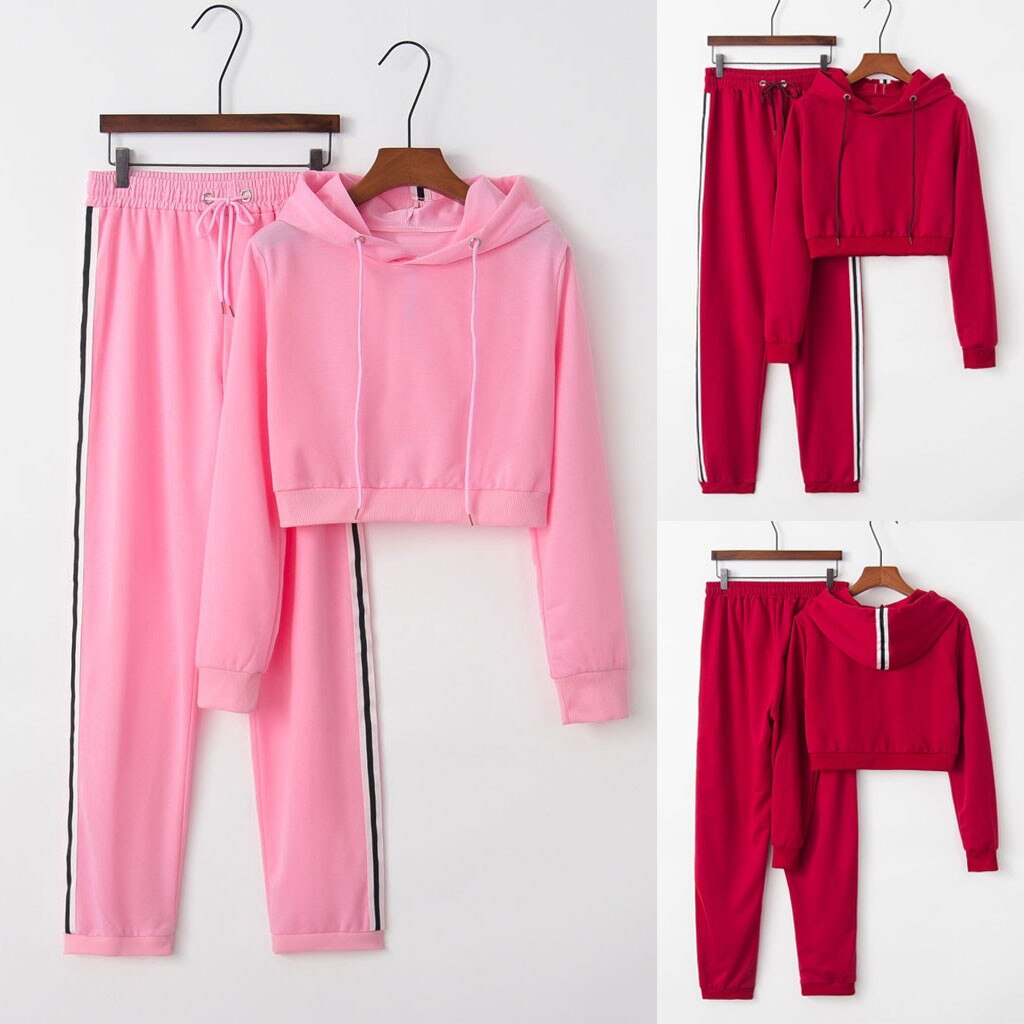 2 Piece Set Women Winter Women's Sports Suit Women Casual Sportswear Suit Trousers Set Long Sleeve Crop Tops + Pants#3