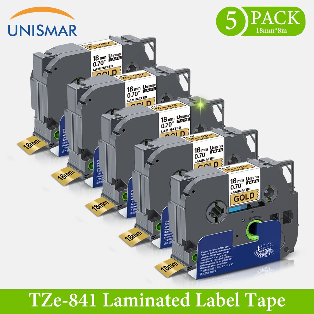 5PK TZe Tape TZe-M41 Black on Matt Clear 18mm Laminated Label Tape Replace Brother P-touch PT Label Maker Standard Adhesive Tape: Black on Gold