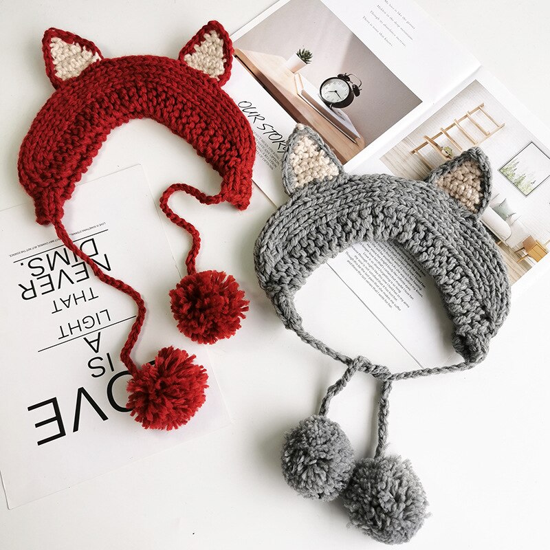 K72 fascia Dei Capelli Del bambino dei bambini Del Cappello di Inverno di Autunno Berretto di Lana bambino Paraorecchie Tenere in Caldo in Inverno Carino Orecchio di Gatto cappello di Lana pizzo-su