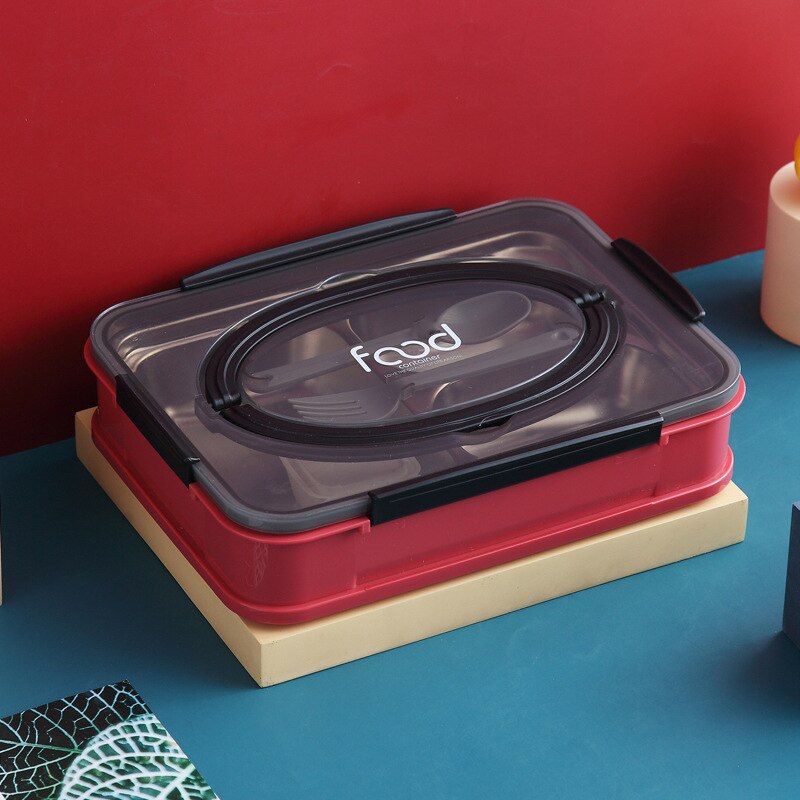 Stainless Steel lunch Box Portable Student Bento Box For Office Worker Fruit Salad Food Storage Container Microwave Tableware: 3 grid red