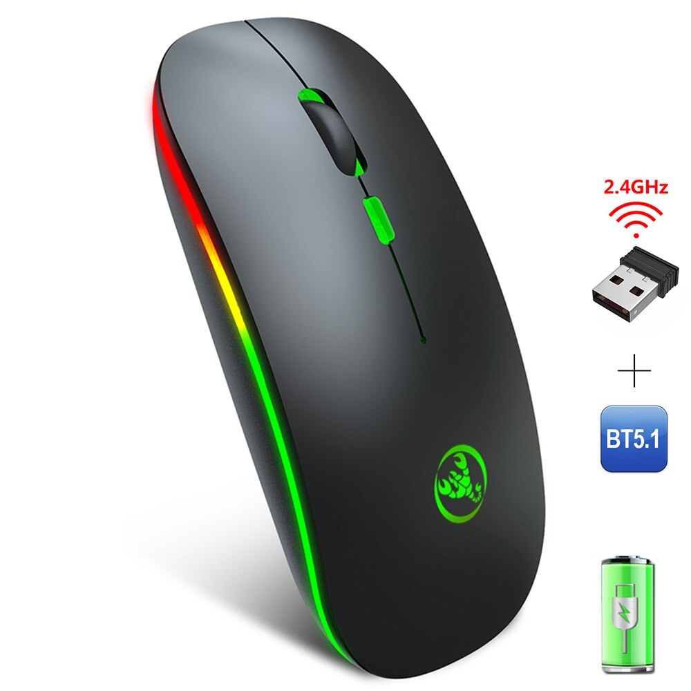 Wireless Mouse Bluetooth Computer Silent Rechargeable Ergonomic Mause With USB Optical Mice Dual Mode 2.4Ghz + Bluetooth 2 In 1