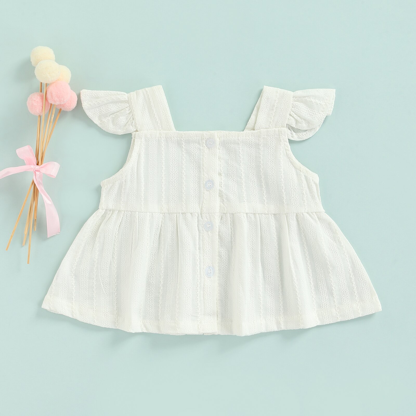 Bebê da criança menina verão topos flor impressão voar manga quadrado pescoço botão fechamento a linha camiseta casual