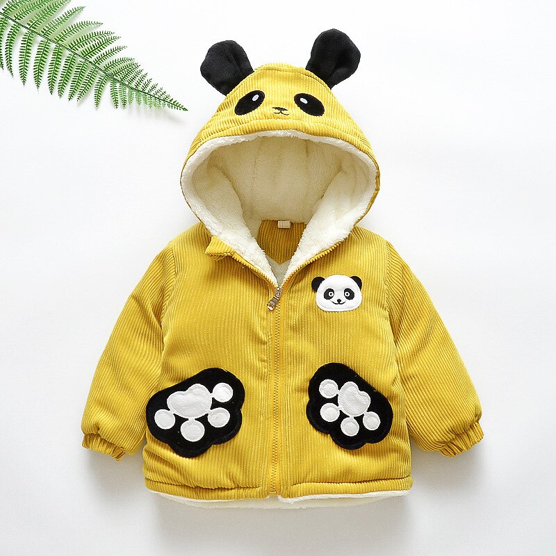 Boys winter warm coats newborn baby cartoon cotton cute hoodies outerwear for toddler boys thick plus velvet warm coats jackets: yellow / 12M