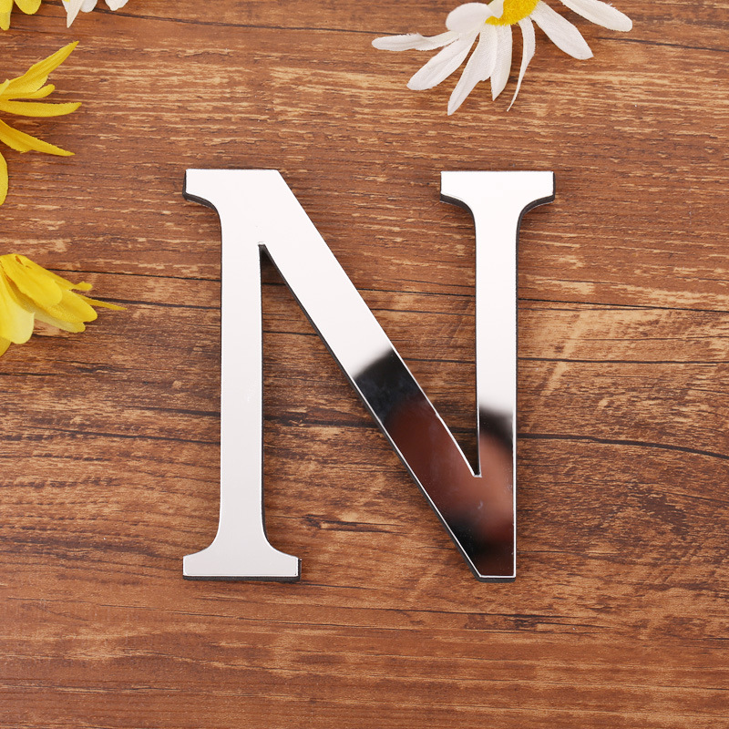 Pegatina de pared de espejo 3D acrílico con letras plateadas, decoración del hogar, póster del alfabeto para de cumpleaños, boda, papel tapiz artesanal, pelar y pegar: múltiple