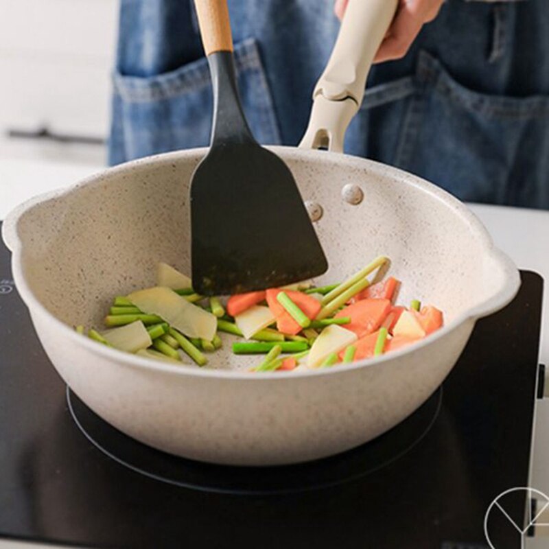 Verdikte Bodem Steen Koekenpan Multifunctionele Non-stick Pannen Diepe Nougat Pot Wok Pan Met Glazen Deksel 20Cm